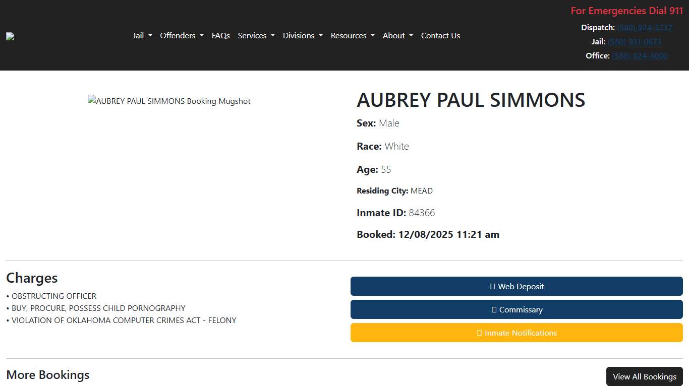 AUBREY SIMMONS Booked at the Bryan County Jail