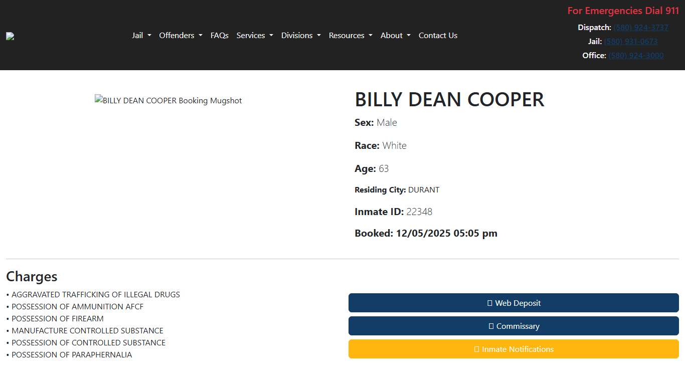 BILLY COOPER Booked at the Bryan County Jail