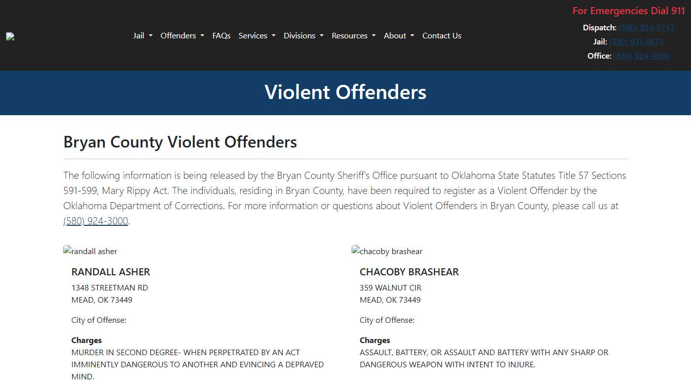 Violent Offenders | Bryan County Sheriff's Office